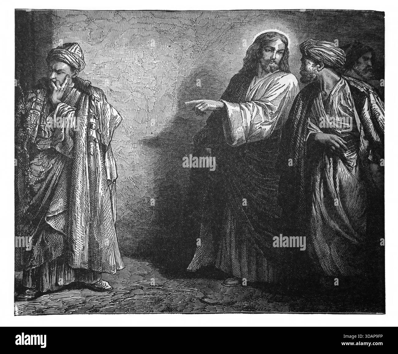 Illustration de Jésus Christ racontant la parabole du jeune homme riche (Matthieu, Marc et Luc) L'édition 1890 de la belle histoire joyaux d'or de Banque D'Images