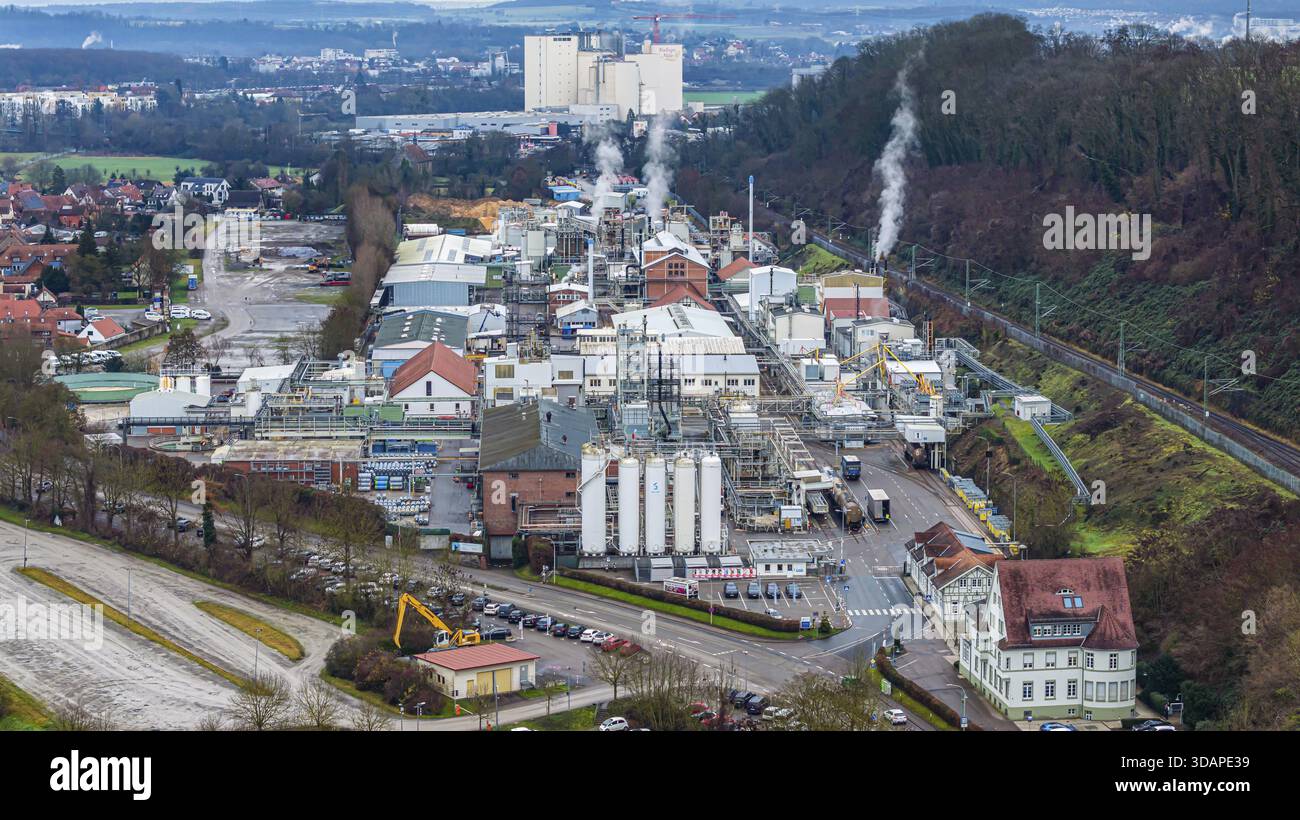 Vue de l'usine de la société Solvay fluor GmbH. L'usine de Bad Wimpfen de l'entreprise chimique belge a été critiquée pour ses émissions dangereuses du Banque D'Images