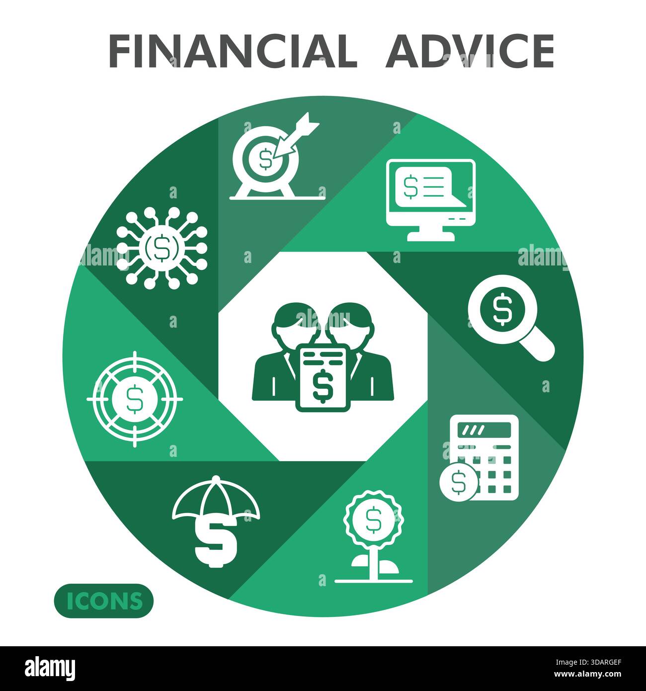 Collection de symboles de conseils financiers ou croquis. icônes de thème finance dans des signes de style glyphe pour le web et l'application. Graphiques vectoriels isolés sur fond blanc Illustration de Vecteur