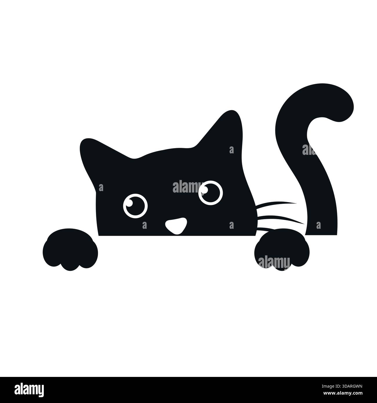 Illustration d'un chat noir mignon jetant un coup d'œil de la table sur un fond blanc Illustration de Vecteur