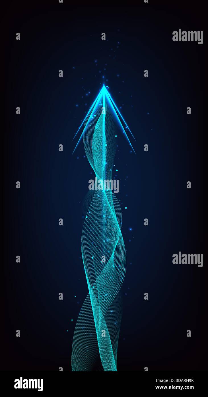 flèche lumineuse bleue électrique saisissante numérique abstraite ascendante à partir d'un fond sombre. progrès technologique et succès futur, croissance et connexion i Illustration de Vecteur
