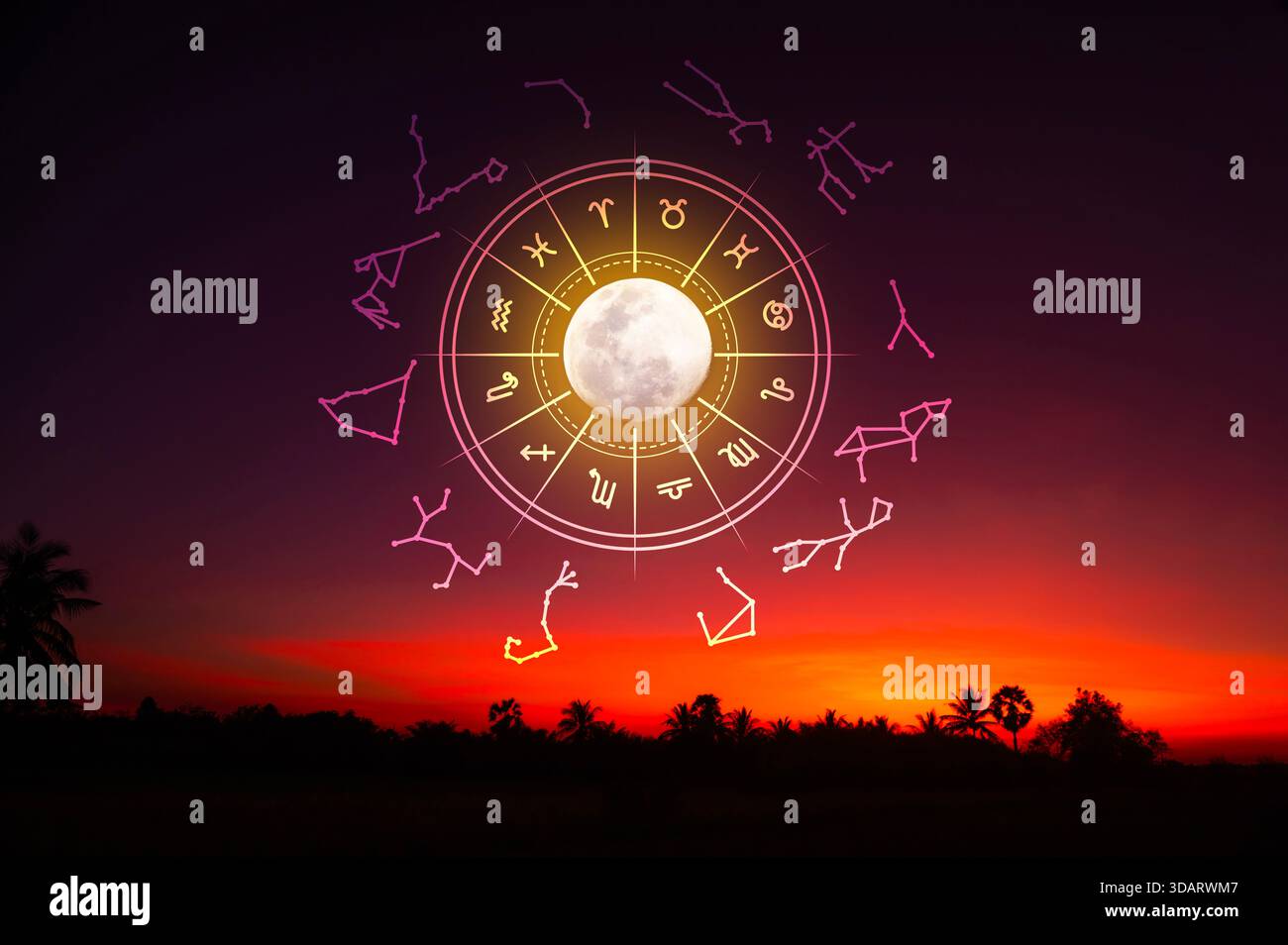 Signes du zodiaque et astrologie avec constellations, concepts, prédictions, horoscopes, croyances Banque D'Images