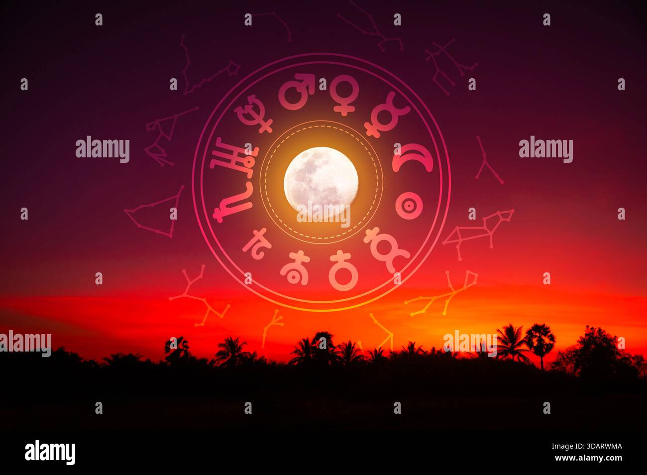 Signes du zodiaque et astrologie avec constellations, concepts, prédictions, horoscopes, croyances Banque D'Images