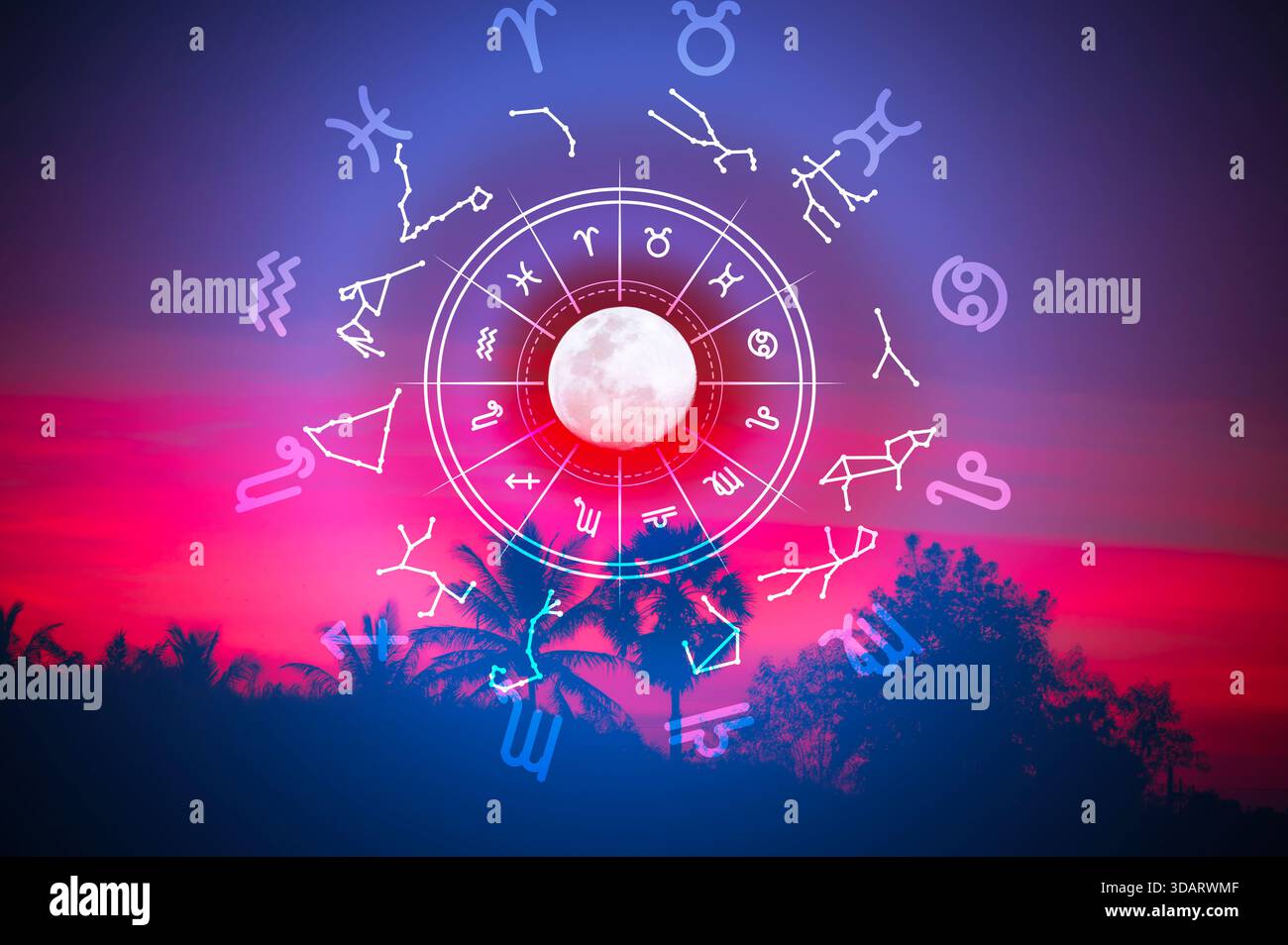 Signes du zodiaque et astrologie avec constellations, concepts, prédictions, horoscopes, croyances Banque D'Images