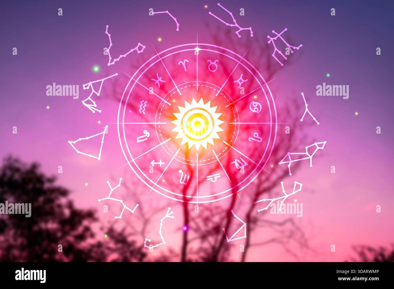 Signes du zodiaque et astrologie avec constellations, concepts, prédictions, horoscopes, croyances Banque D'Images