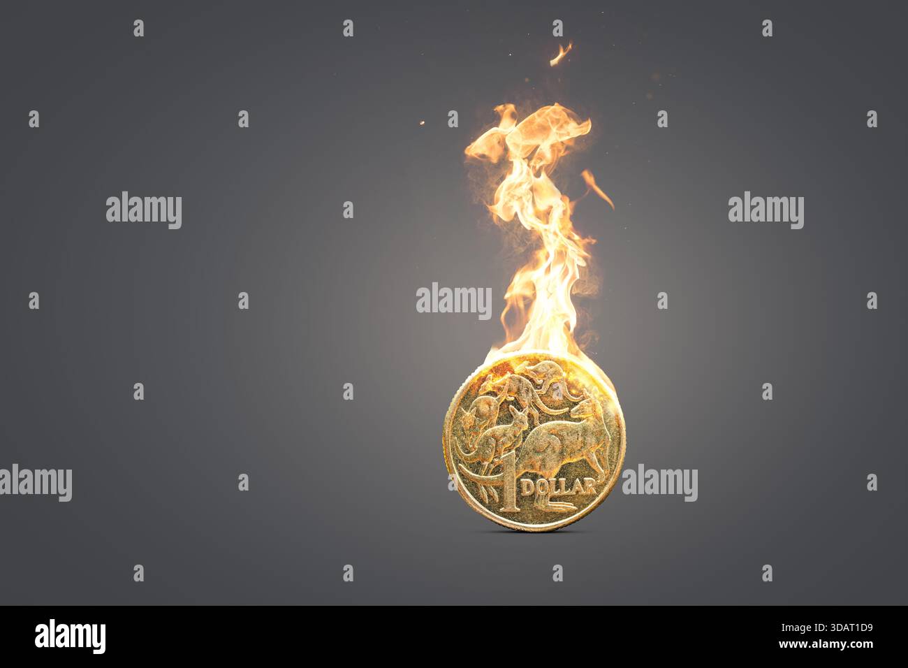 Pièce de dollar australien en feu Banque D'Images