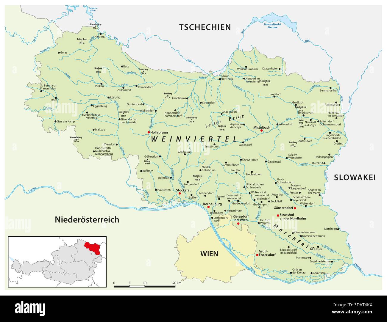 Carte de la région de Weinviertel dans le nord-est de la basse-Autriche, Autriche Banque D'Images