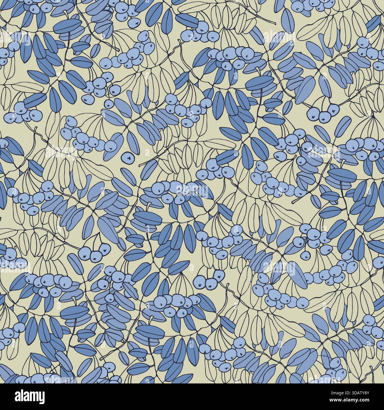 Motif répétitif sans couture dans le style toile de Jouy avec des branches d'arbre rowan et des cendres Illustration de Vecteur