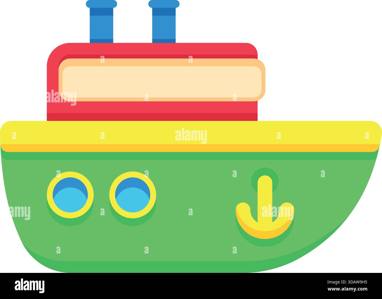 Un bateau de dessin animé avec un dessus rouge et un fond jaune. Le bateau est sur un fond blanc Illustration de Vecteur