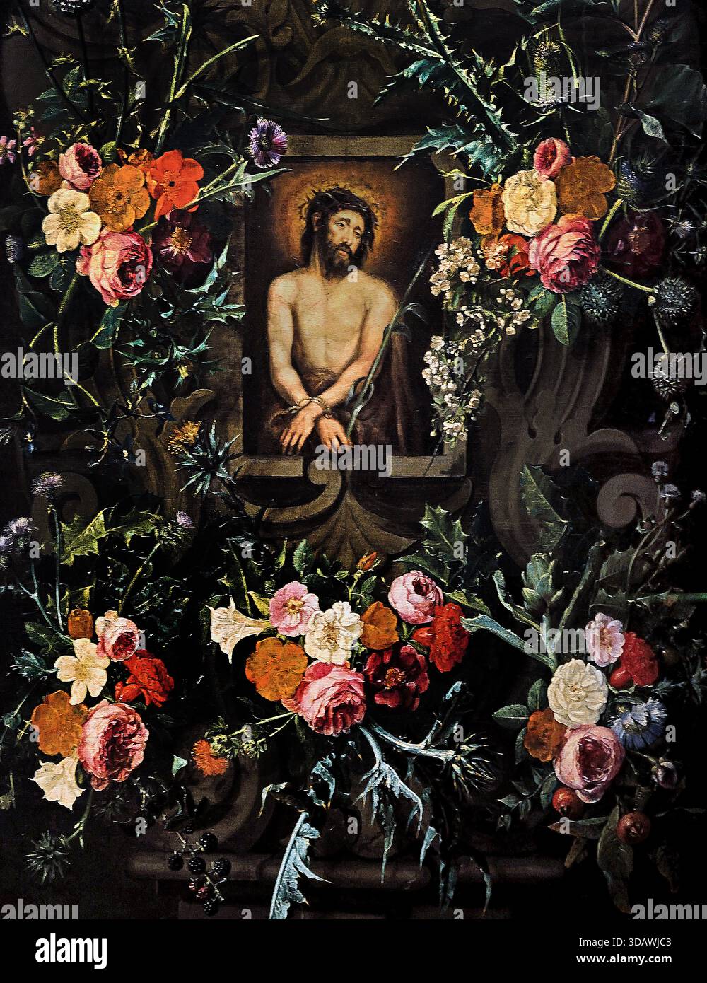 Vivent encore avec des fleurs et de l'Ecce Homo 1660 Gaspar Peeter Verbruggen, l'Ancien (1635 - 1681) peintre baroque flamand Anvers Belgique Belge Banque D'Images