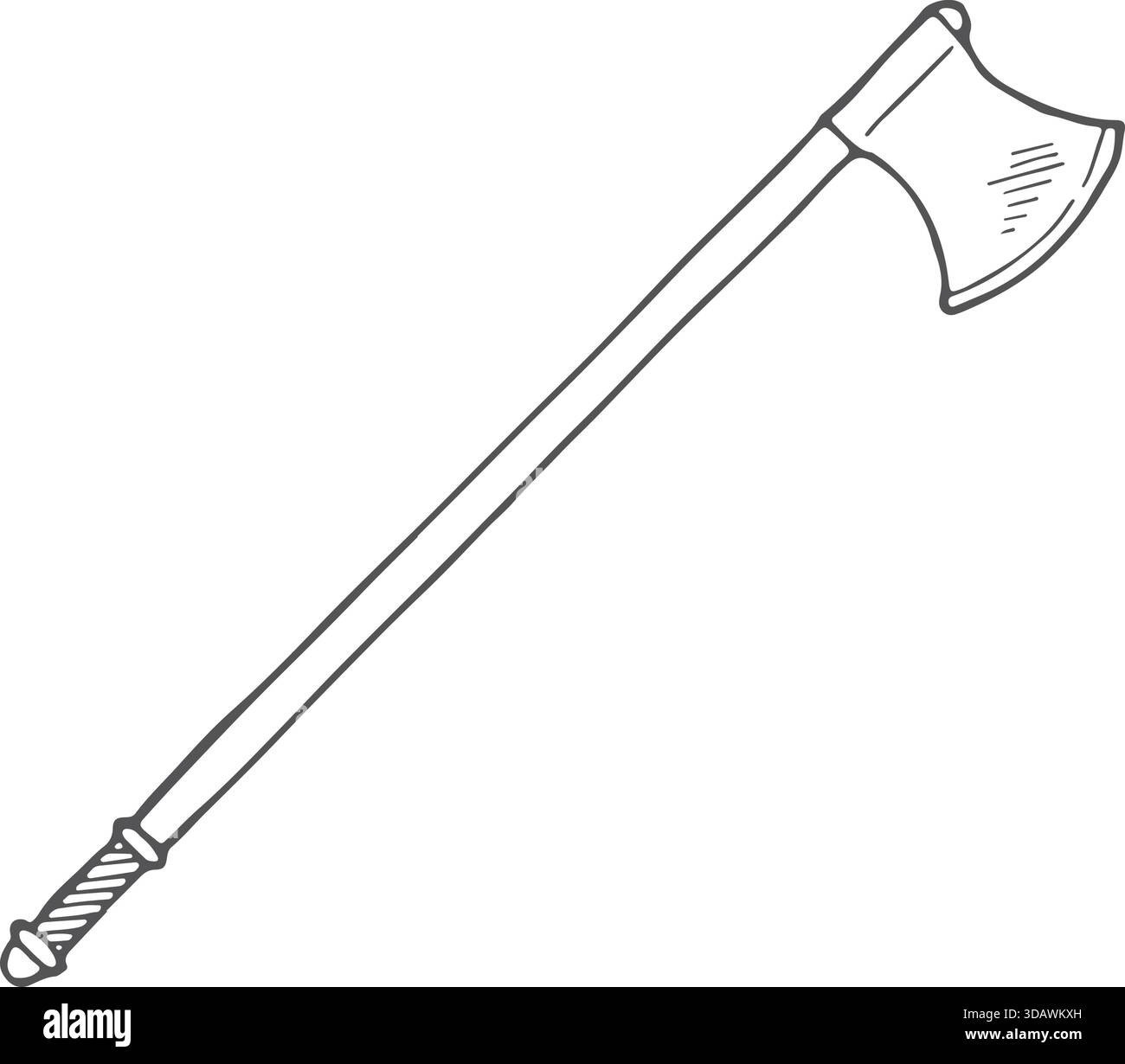 Un bâton en bois avec un manche noir et une lame noire. Le bâton est long et mince. L'image est celle d'une arme, peut-être d'une hache ou d'une machette. La scène est Ser Illustration de Vecteur