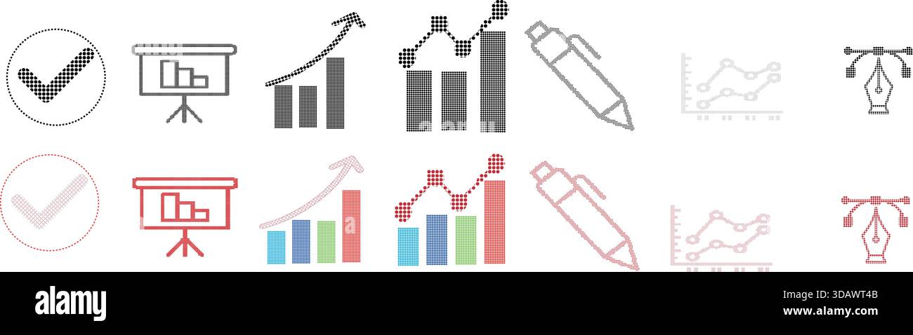 Ensemble d'icônes d'affaires et de conception vectorielles rendues dans un style de matrice de pixels ou de points Illustration de Vecteur