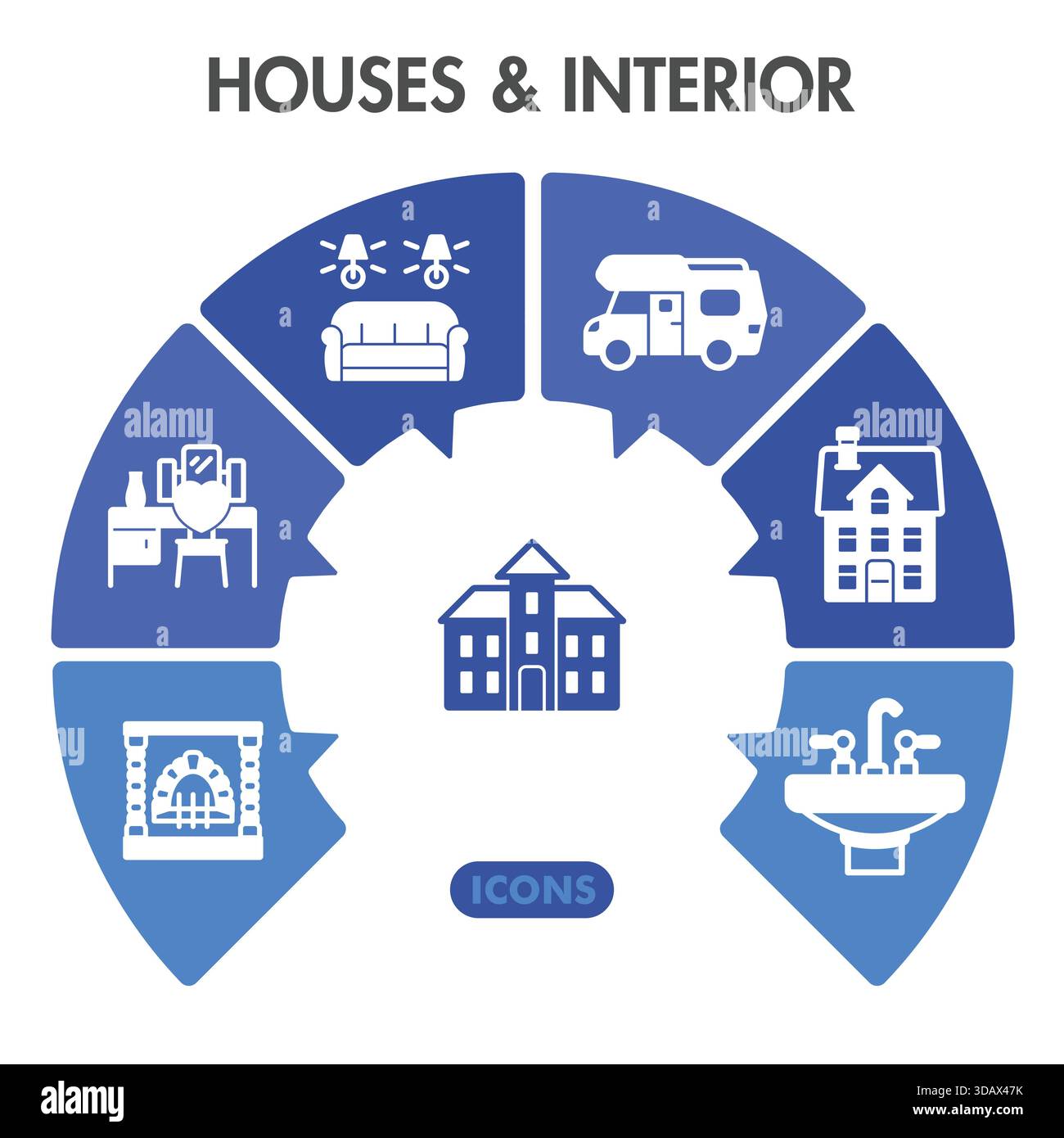 Collection d'intérieur de maison ou croquis. icônes de thème de design d'intérieur dans des signes de style glyphe pour le web et l'application. Graphiques vectoriels isolés sur fond blanc Illustration de Vecteur