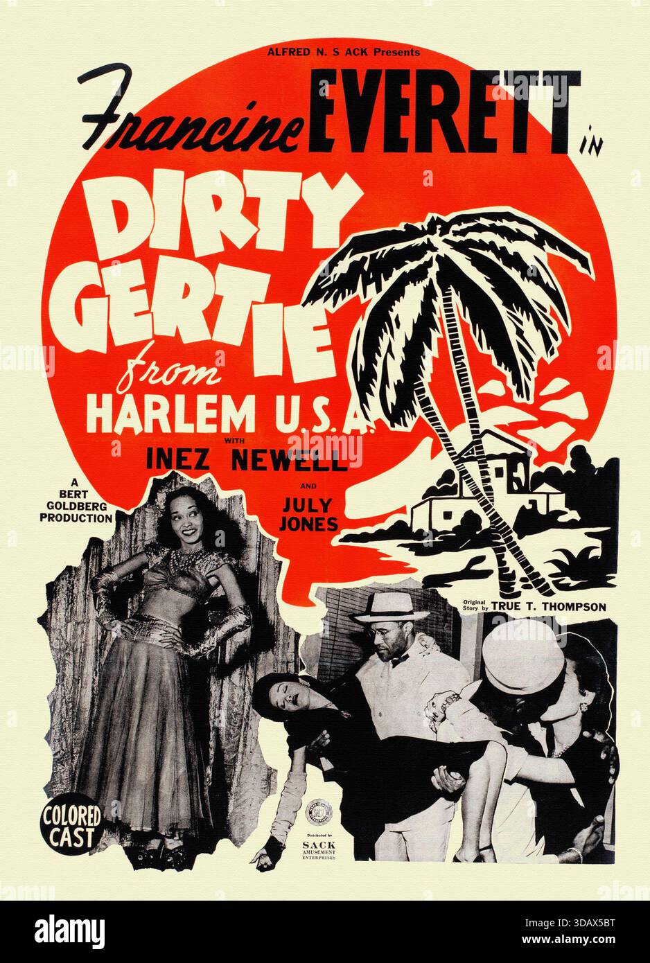 Dirty Gertie (Sack Amusement Enterprises, 1946). Autre titre : No place ; [1946] Un ''film raciste'', mettant en vedette Francine Everett, Don Wilson, Katherine Moore et Alfred Hawkins. Réalisé par Spencer Williams. Dans ce film, le passé revient hanter la célèbre strip-teaseuse de Harlem, Gertie LaRue (Francine Everett) quand elle quitte son petit ami New-yorkais et commence des ennuis sur l'île de Trinidad. L'histoire originale a été écrite par True T. Thompson.' Banque D'Images