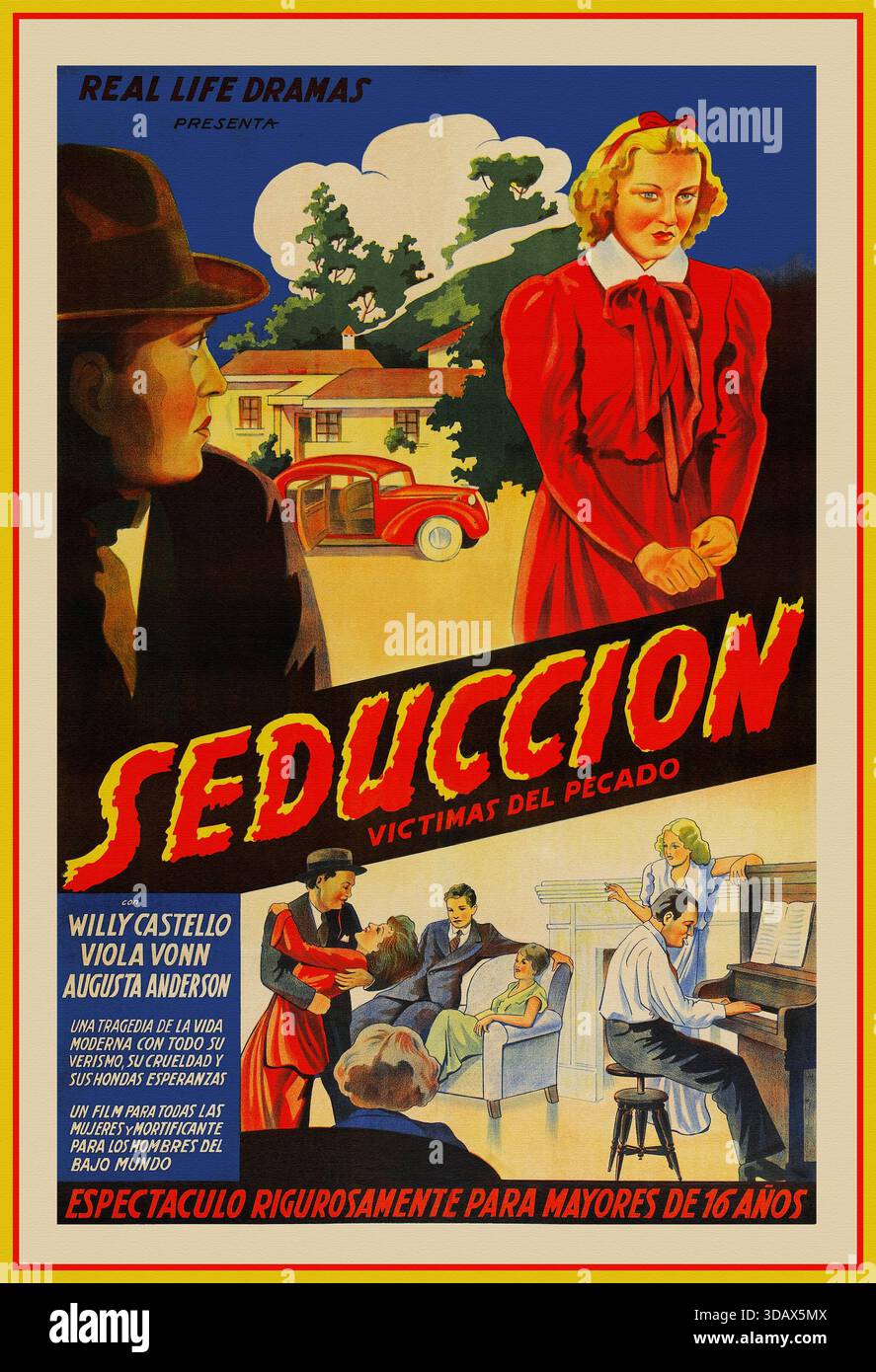 '''séduction'' alias ''Smashing the Vice Trust'' (Willis Kent Productions, 1937). Affiche Argentine. Drame avec Willy Castello, Veola Vonn, Selmer Jackson, Sam Flint, Paul Parry, Ed Cassidy, Dean Benton. Réalisé par Melville Shyer. ' Banque D'Images