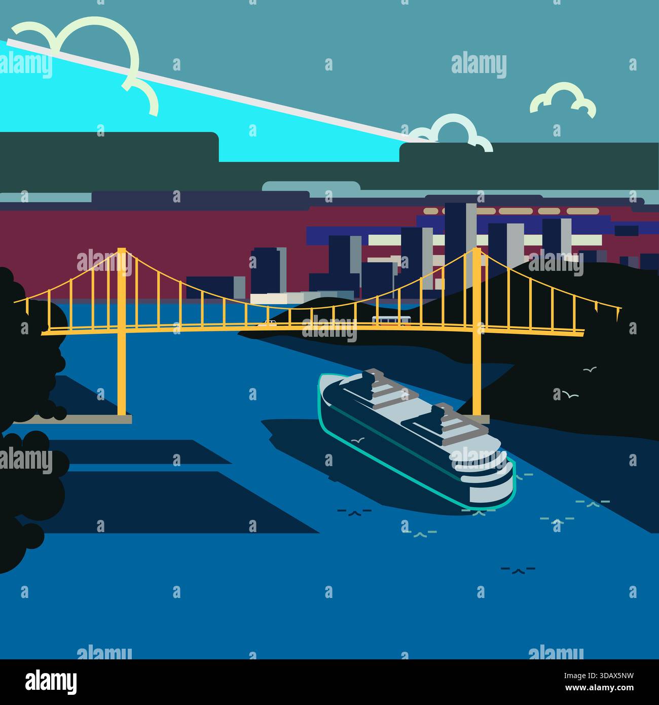 bateau de croisière sous le pont Illustration de Vecteur