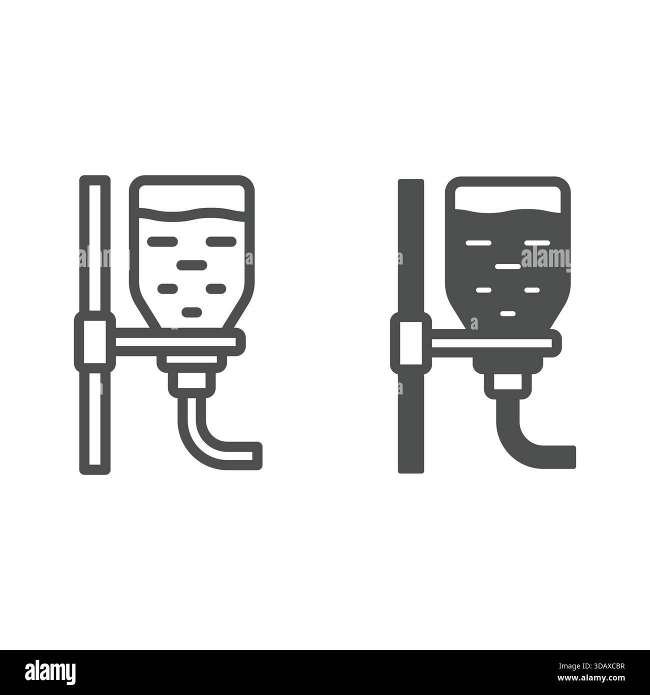 Ligne de compte-gouttes d'eau et icône solide, concept de sauvetage humain. Graphiques vectoriels. Goutte à goutte avec signe de liquide médical sur fond blanc, icône de style de contour f Illustration de Vecteur