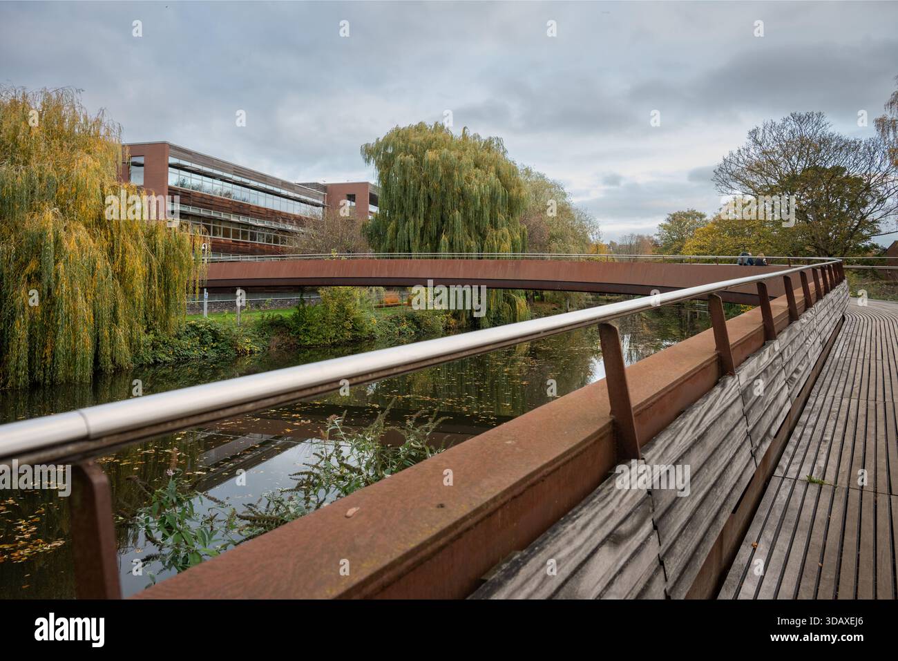 Norwich, Norfolk, Royaume-Uni : Jarrold Bridge, une passerelle traversant la rivière Wensum à Norwich avec des gens méconnaissables sur le pont. Banque D'Images