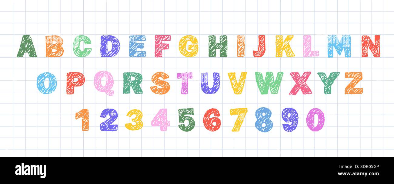 Crayon alphabet anglais. Ensemble ABC funky et audacieux avec texture cire. Police stylo doodle. Illustration vectorielle Illustration de Vecteur