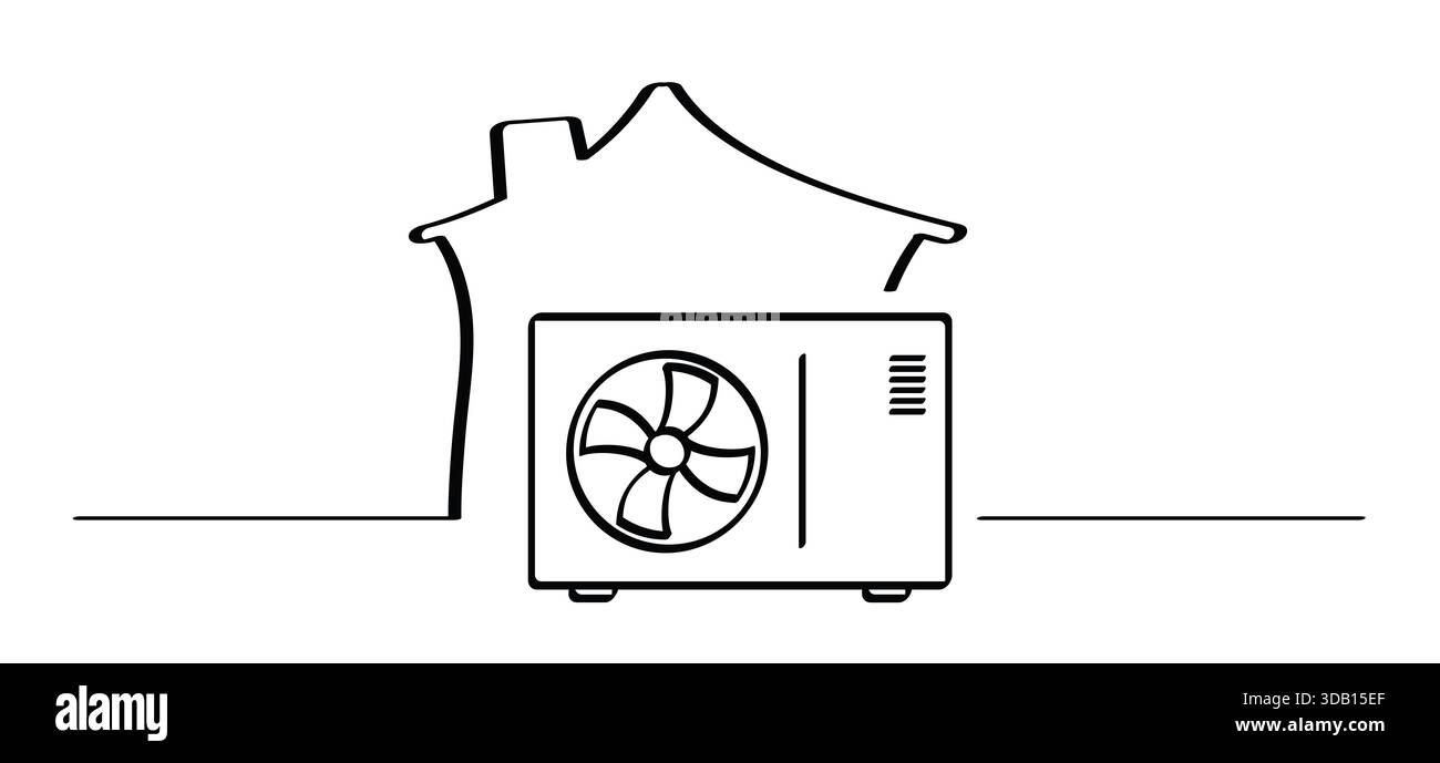 unité extérieure. climatiseur de pompe à chaleur. Les systèmes de pompes à chaleur extraient la chaleur de l'air extérieur, du sol ou de l'eau pour chauffer votre maison. Ventilation et blad Banque D'Images