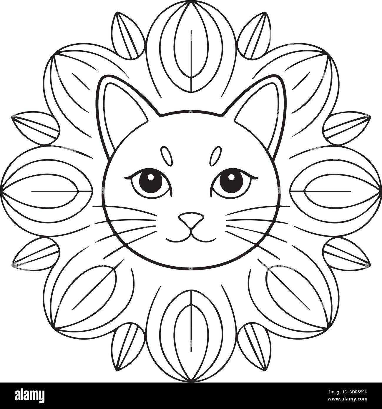 Beau dessin au trait d'une page à colorier mandala visage de chat Illustration de Vecteur
