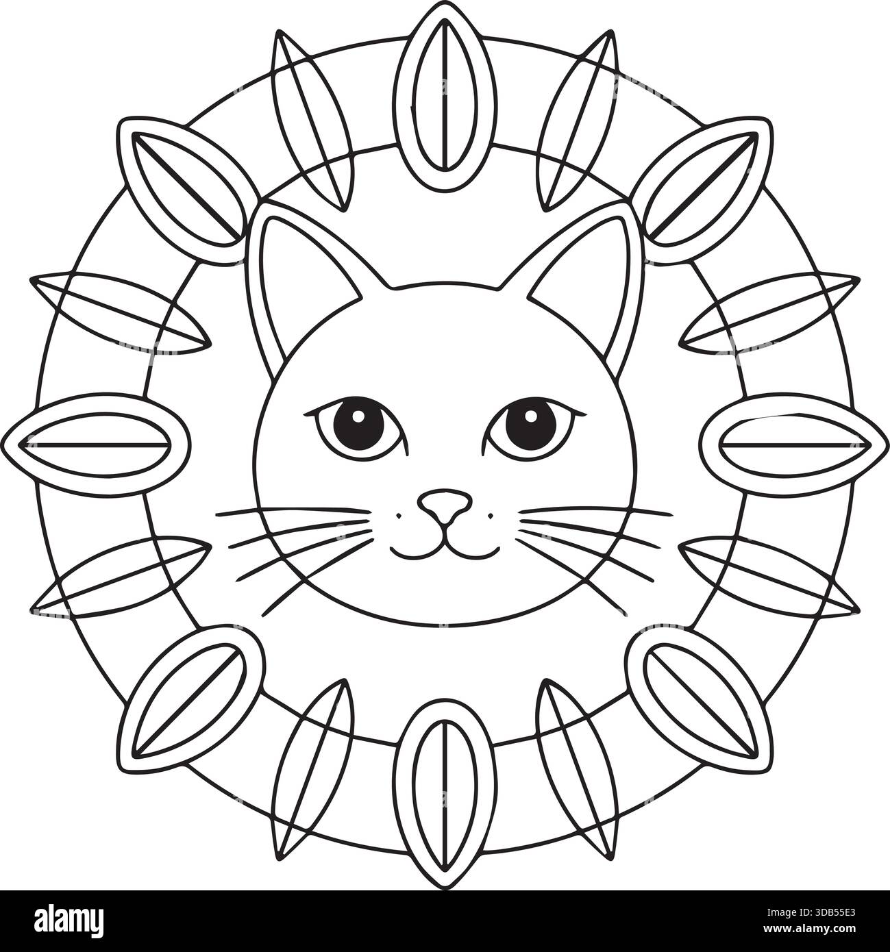 Motif de coloration de la ligne mandala motif visage de chat Illustration de Vecteur
