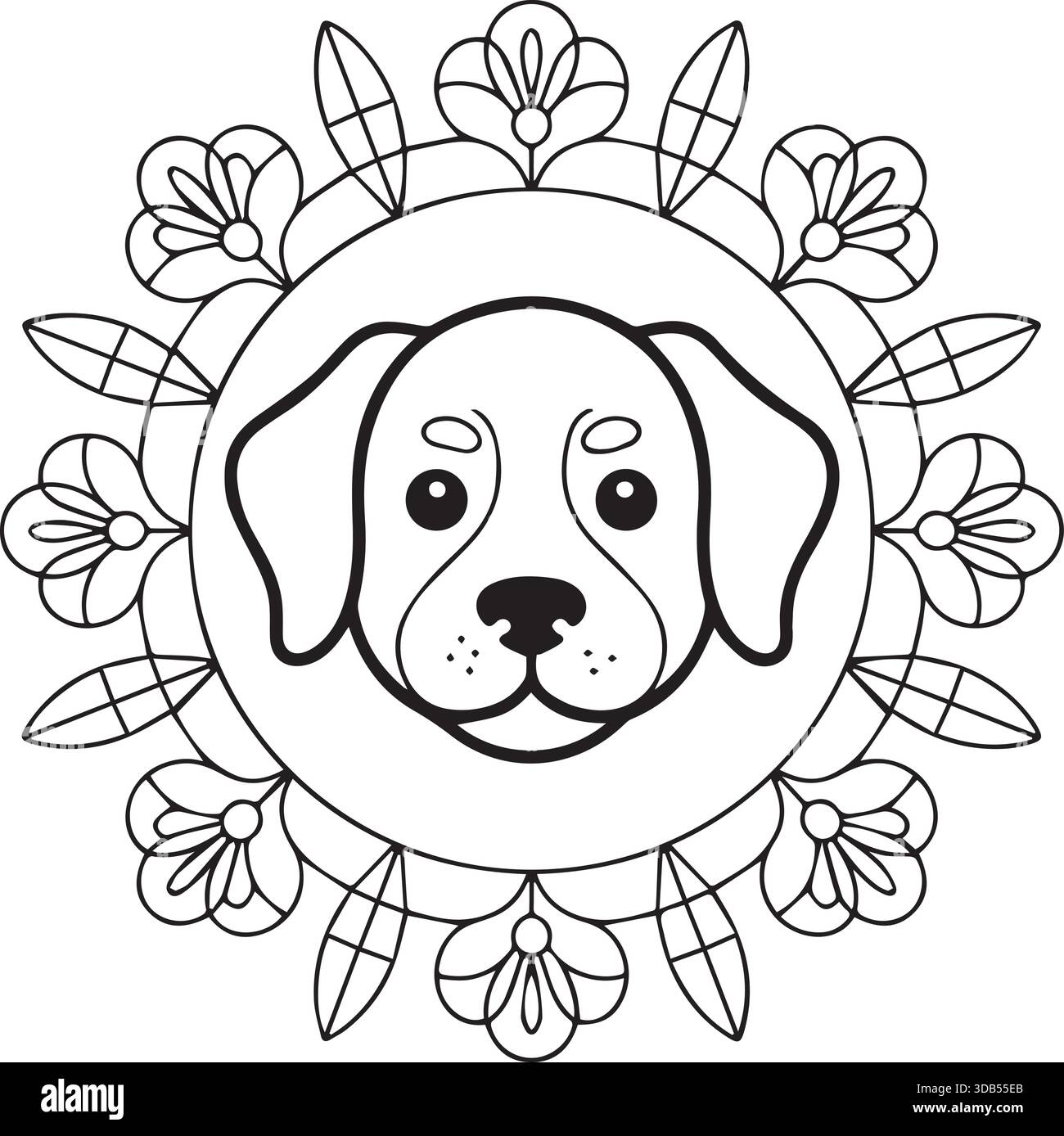 Ligne de visage de chien dessinant art mandala Illustration de Vecteur