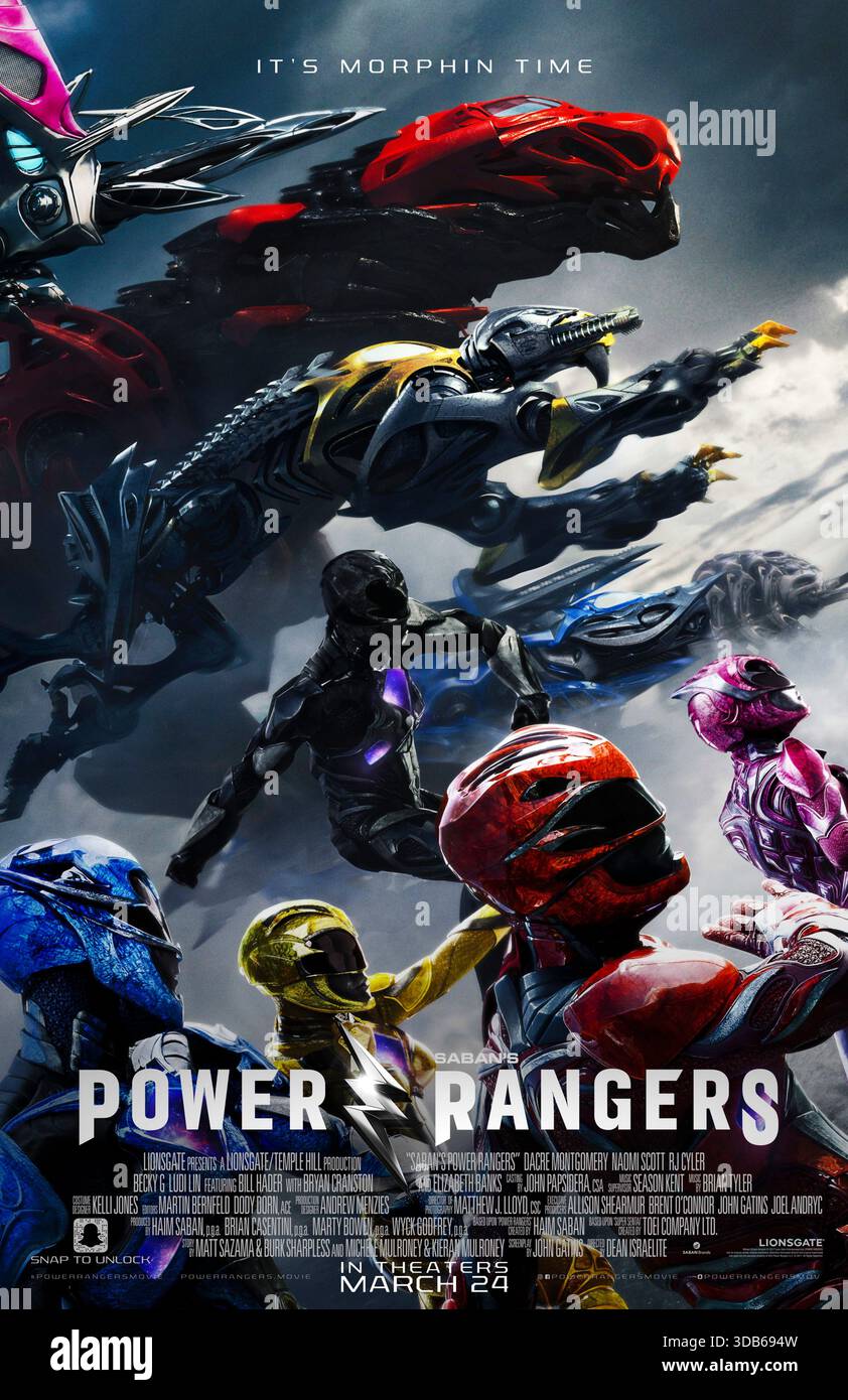 Power Rangers (2017) réalisé par Dean Israélite et mettant en vedette Dacre Montgomery, Naomi Scott et RJ Cyler. Cinq adolescents d'Angel Grove découvrent des pièces de pouvoir extraterrestres qui les transforment en Power Rangers et doivent s'unir pour empêcher Rita Repulsa de détruire la Terre. Affiche AMÉRICAINE À une feuille POUR USAGE ÉDITORIAL UNIQUEMENT. Crédit : BFA / Lionsgate Banque D'Images