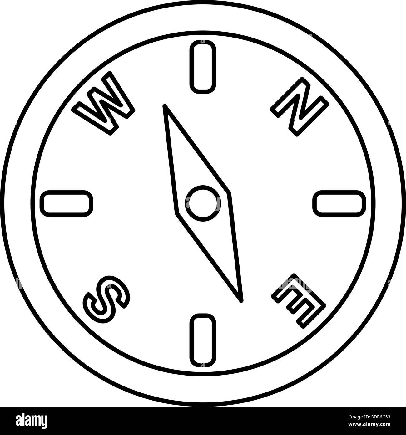 Dessin au compas – icône de navigation circulaire noir et blanc avec directions cardinales pour les cartes, l'interface utilisateur, les voyages et la conception graphique minimaliste Illustration de Vecteur