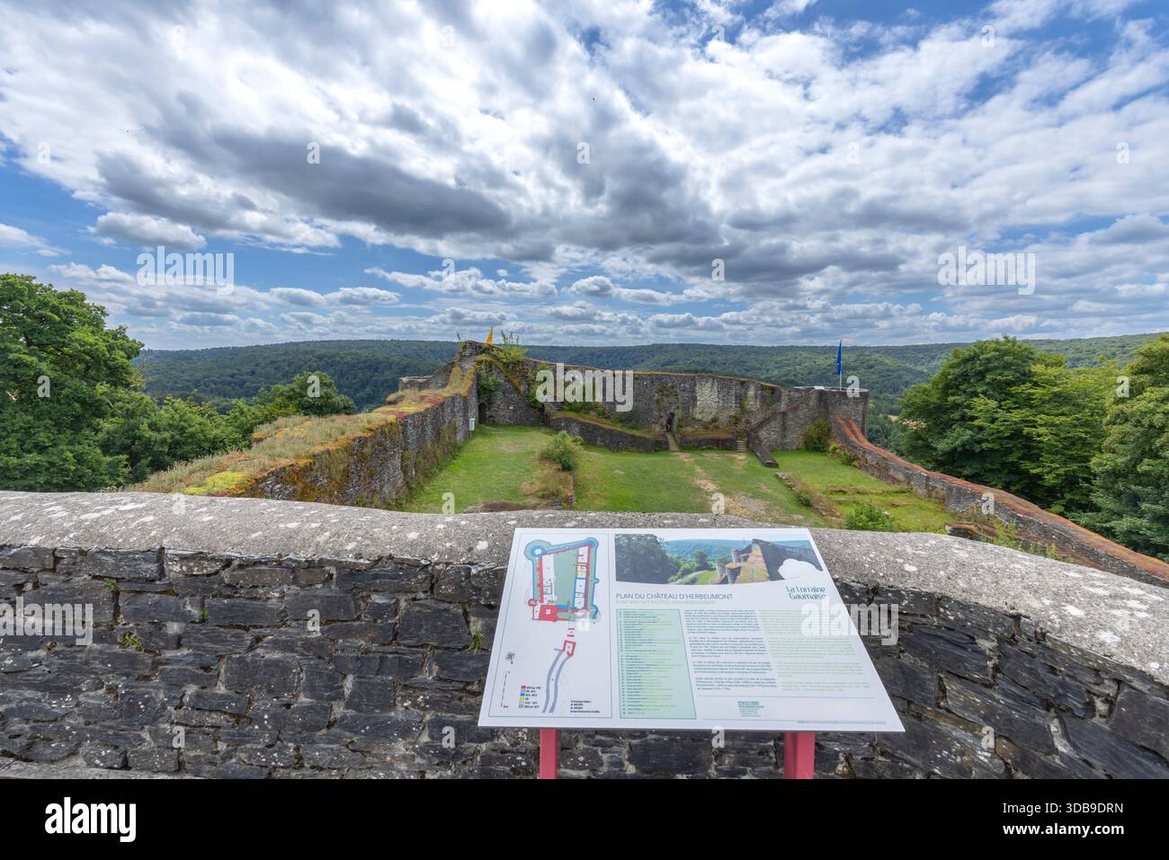 Les ruines historiques du château D''HERBEUMONT offrent une vue panoramique sur la forêt des Ardennes belges Banque D'Images