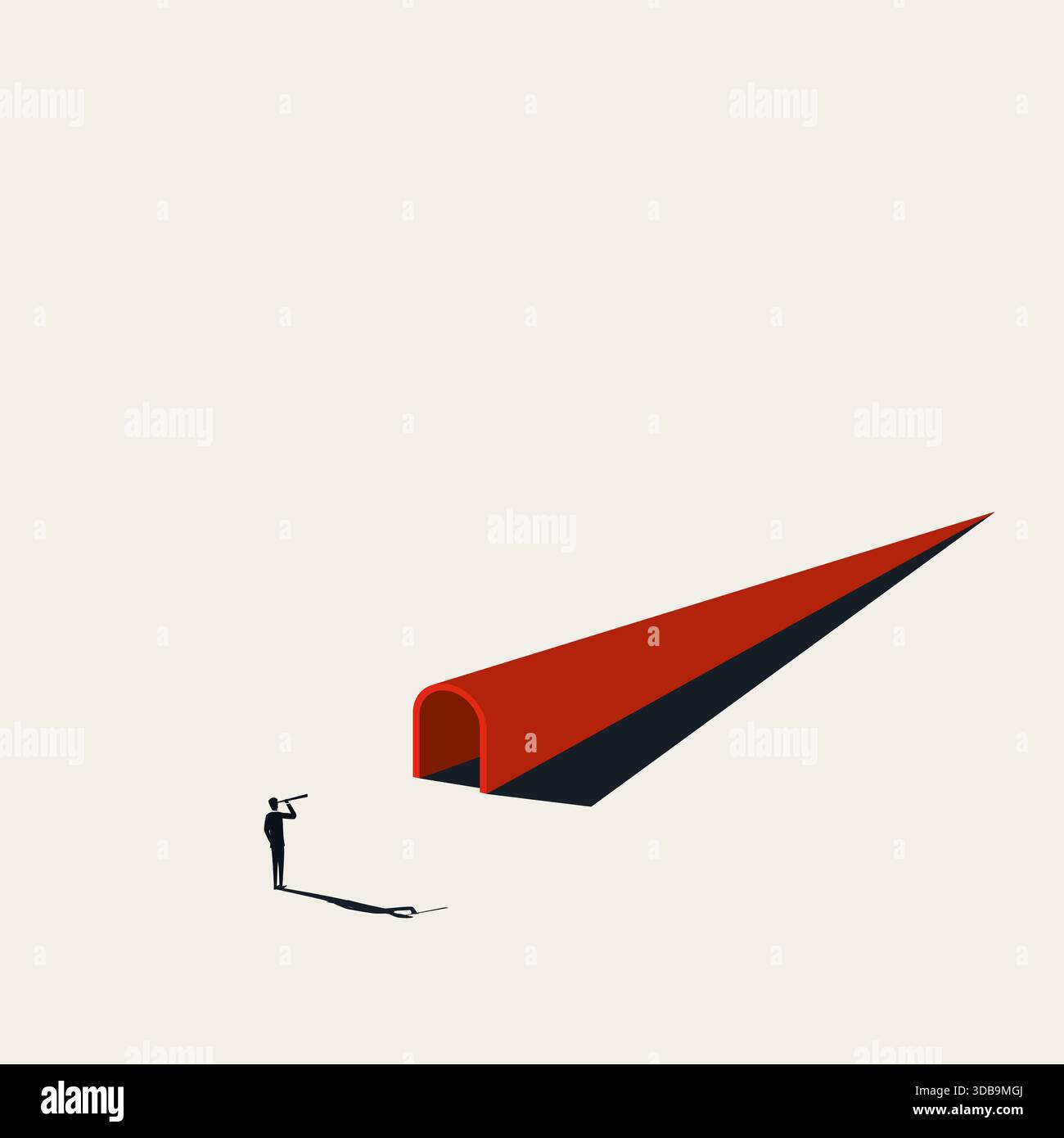 Illustration de concept vectoriel minimaliste d'un homme d'affaires regardant à travers un télescope avec vision tunnel, symbolisant la focalisation étroite, perspecti restreint Illustration de Vecteur