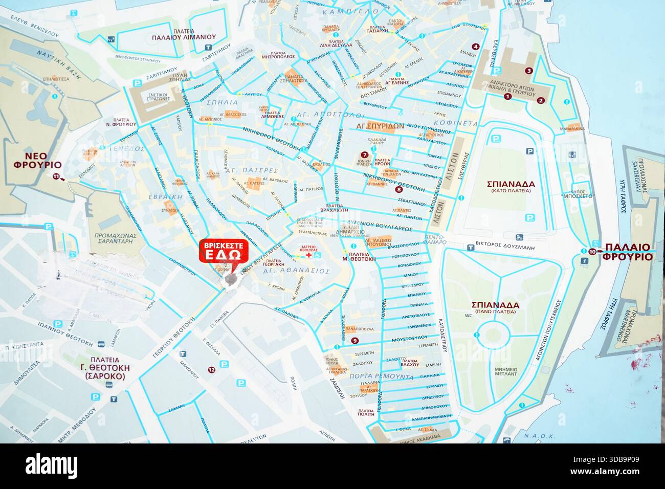 Carte de Corfou ville, île de Corfou, île Ionienne, Grèce, Europe Banque D'Images
