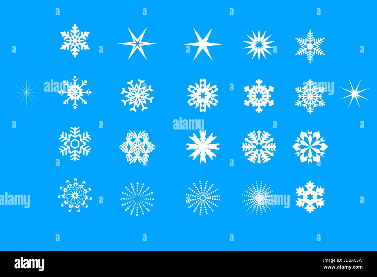 Fond bleu de Noël avec des flocons de neige. Collection de flocons de neige isolés. Illustration de Vecteur