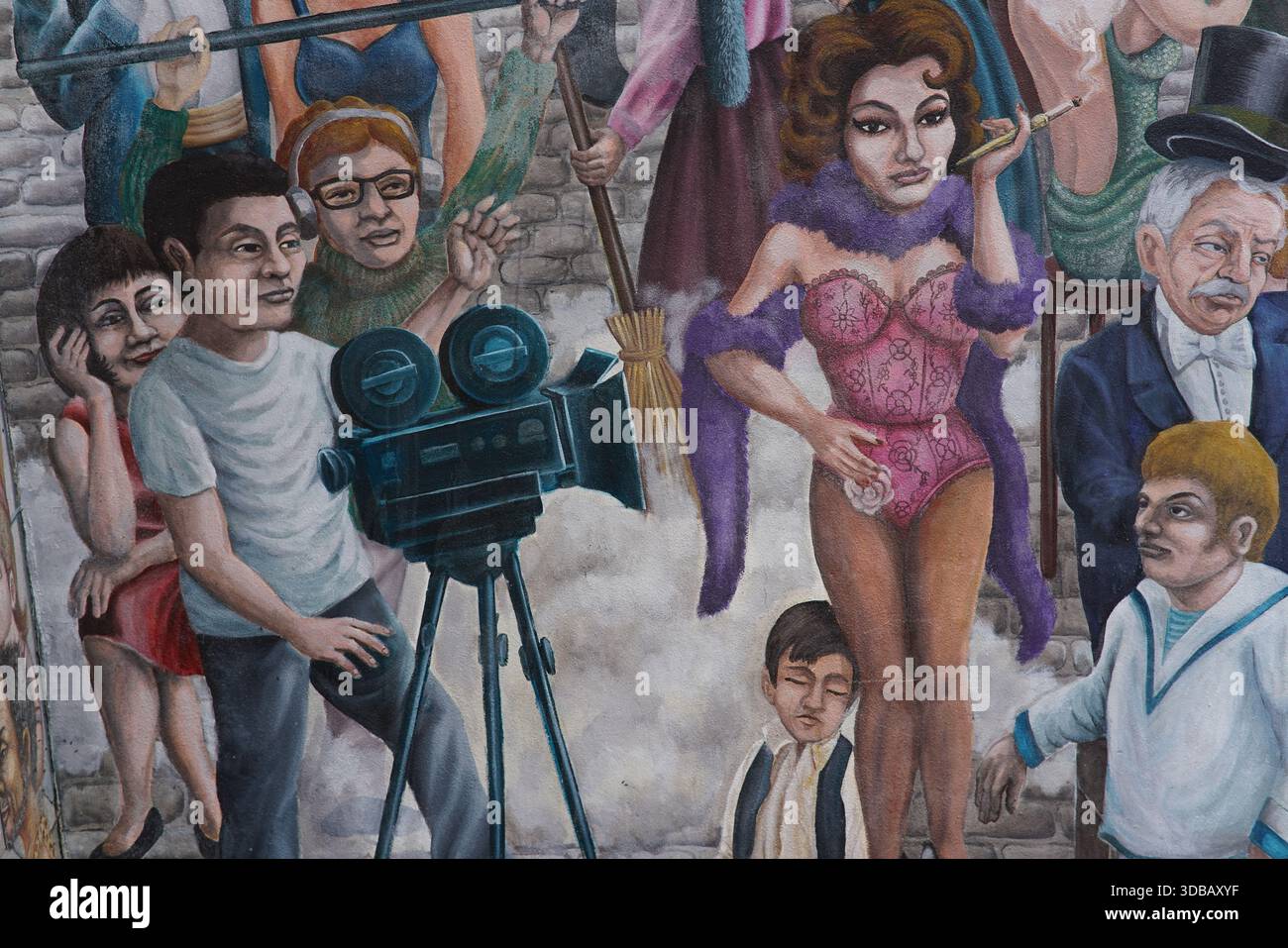 Street art mural inspiré par El Xolo et Royal de luxe, représentant des contes culturels à Nantes, France.Nantes, France Banque D'Images