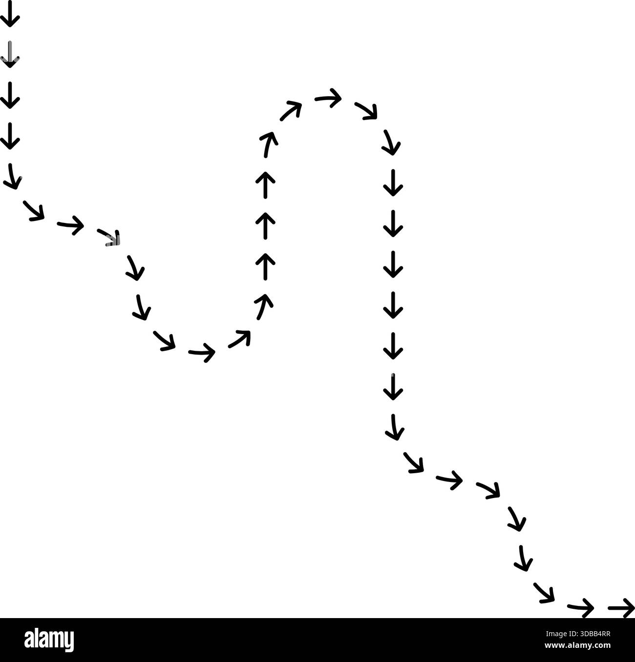 Flèche en pointillés à motifs produisant une traînée décorative formée par un tracé courbe répété. Illustration de Vecteur