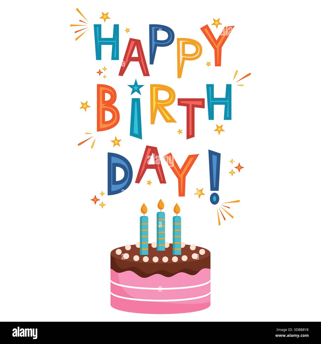 Joyeux anniversaire conception de typographie avec gâteau isolé sur fond blanc Illustration de Vecteur