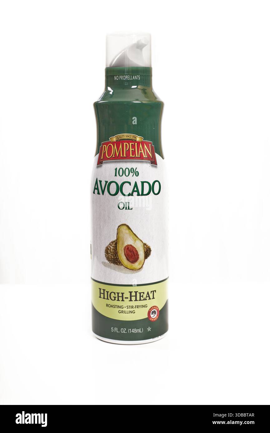 POMPEIAN 100% HUILE D'AVOCAT haute-chaleur. Idéal pour rôtir, sauter et griller ! Banque D'Images