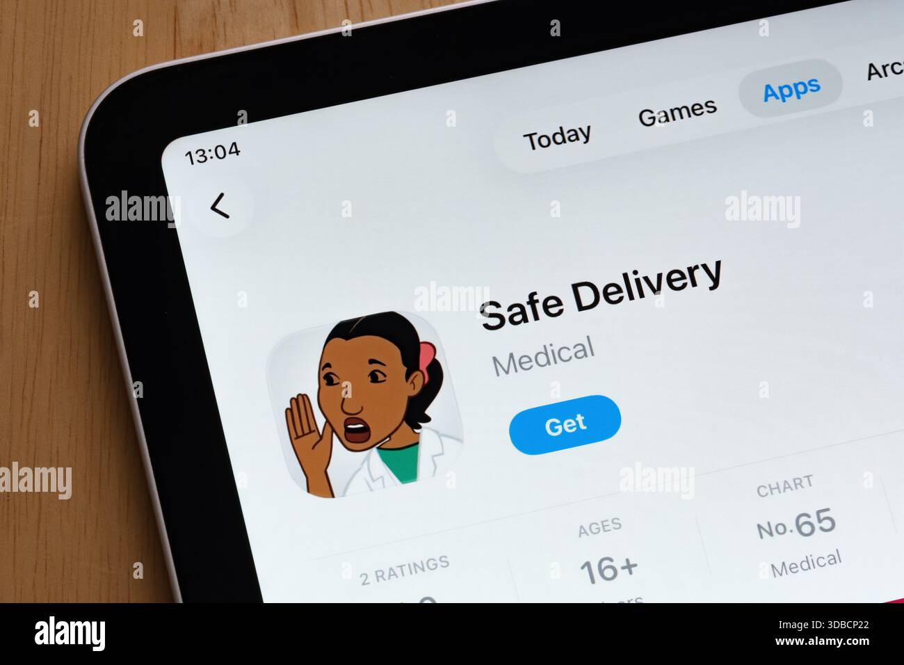 Application de santé numérique Safe Delivery affichée sur l'écran d'un iPad dans l'App Store. Stafford, Royaume-Uni, 15 décembre 2025 Banque D'Images