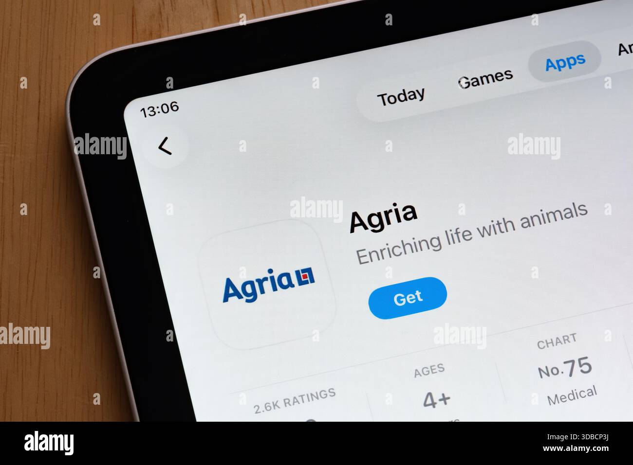 Liste des logiciels médicaux Agria capturée sur l'interface iPad App Store. Stafford, Royaume-Uni, 15 décembre 2025 Banque D'Images
