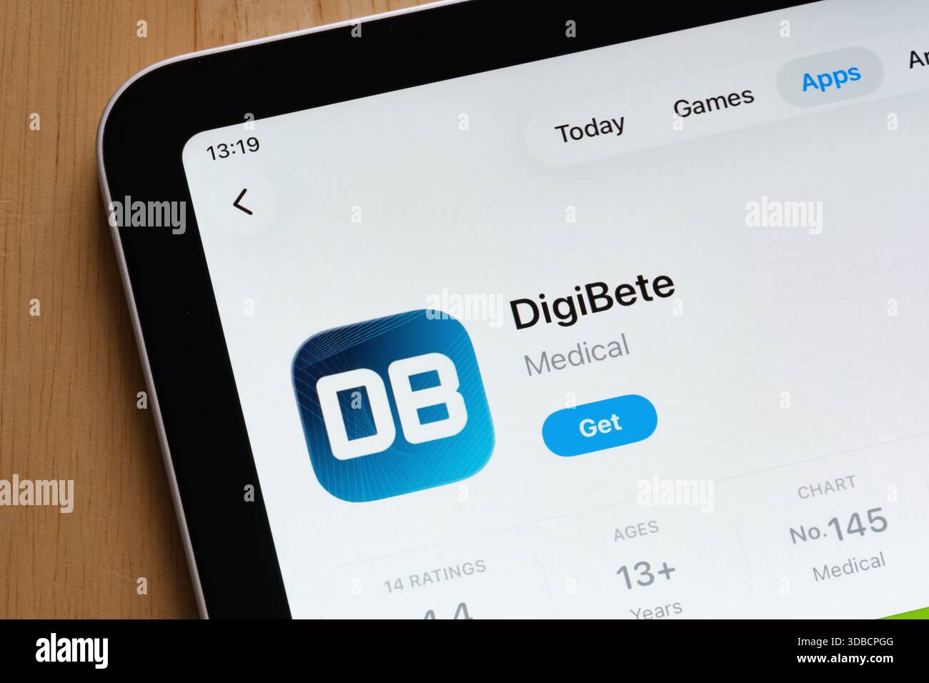 Application de soins de santé DigiBete présentée sur l'Apple iPad App Store avec des détails. Stafford, Royaume-Uni, 15 décembre 2025 Banque D'Images