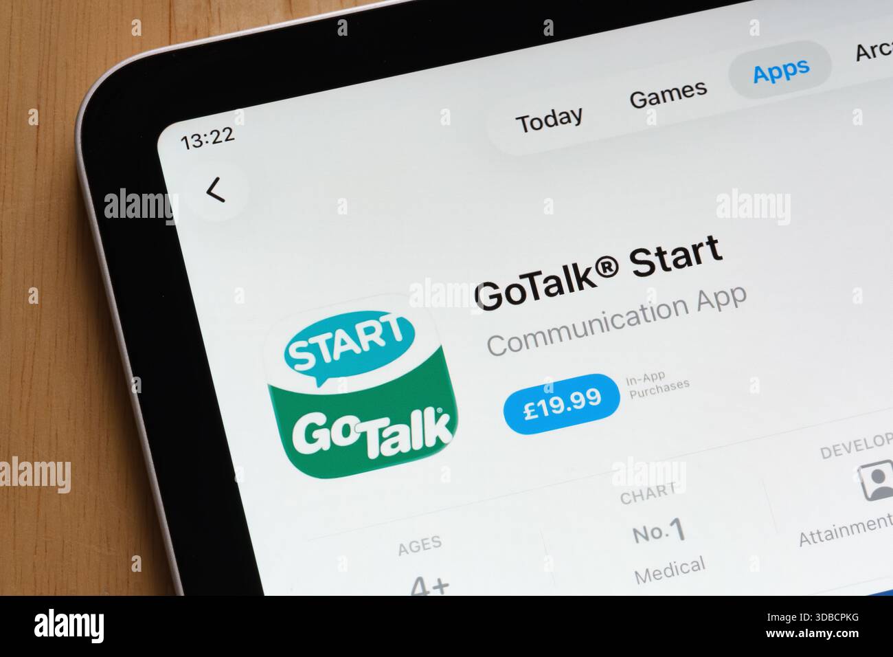 GoTalk Démarrer application de santé numérique affichée sur un écran iPad dans l'App Store. Stafford, Royaume-Uni, 15 décembre 2025 Banque D'Images