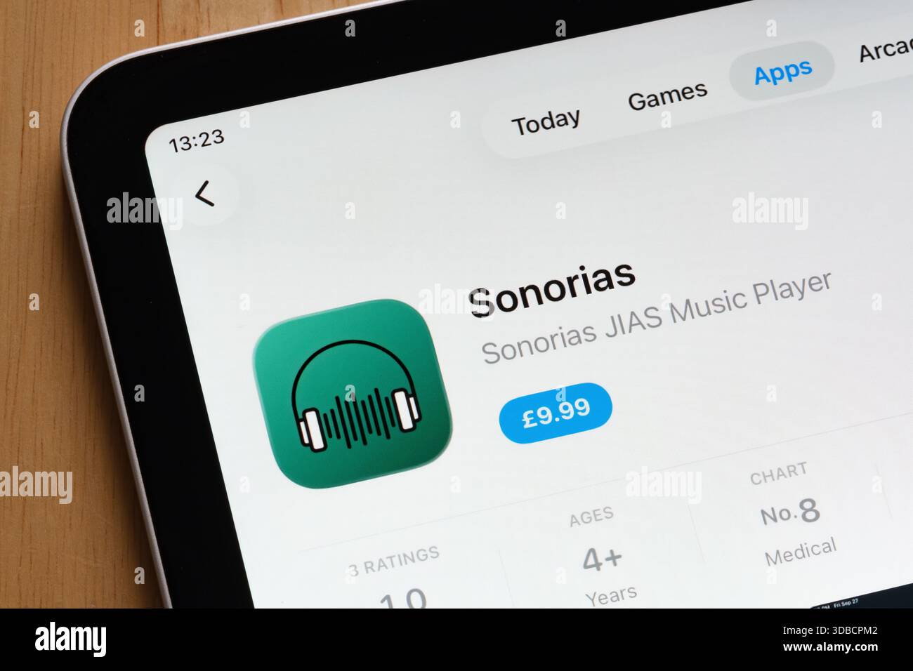 Application Sonorias Healthcare présentée sur l'Apple iPad App Store avec détails. Stafford, Royaume-Uni, 15 décembre 2025 Banque D'Images