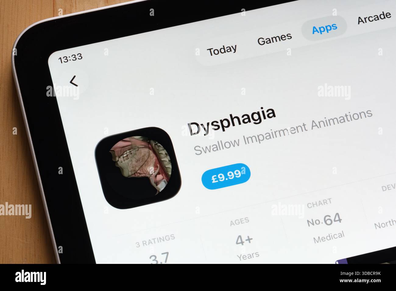 Liste des logiciels médicaux Dysphagia capturée sur l'interface de l'iPad App Store. Stafford, Royaume-Uni, 15 décembre 2025 Banque D'Images