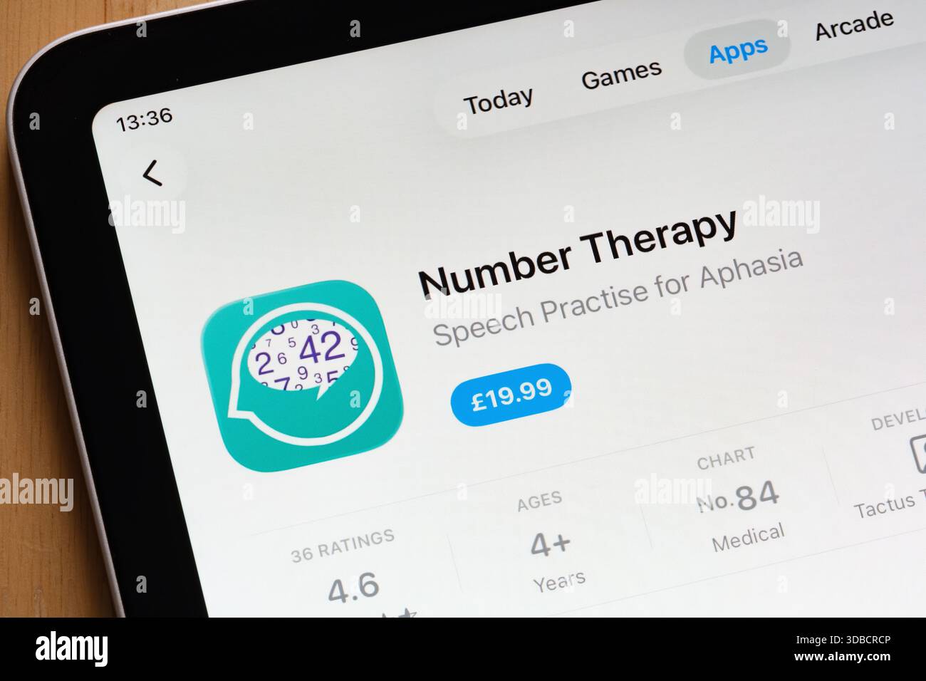 Application de santé numérique Number Therapy affichée sur l'écran d'un iPad dans l'App Store. Stafford, Royaume-Uni, 15 décembre 2025 Banque D'Images