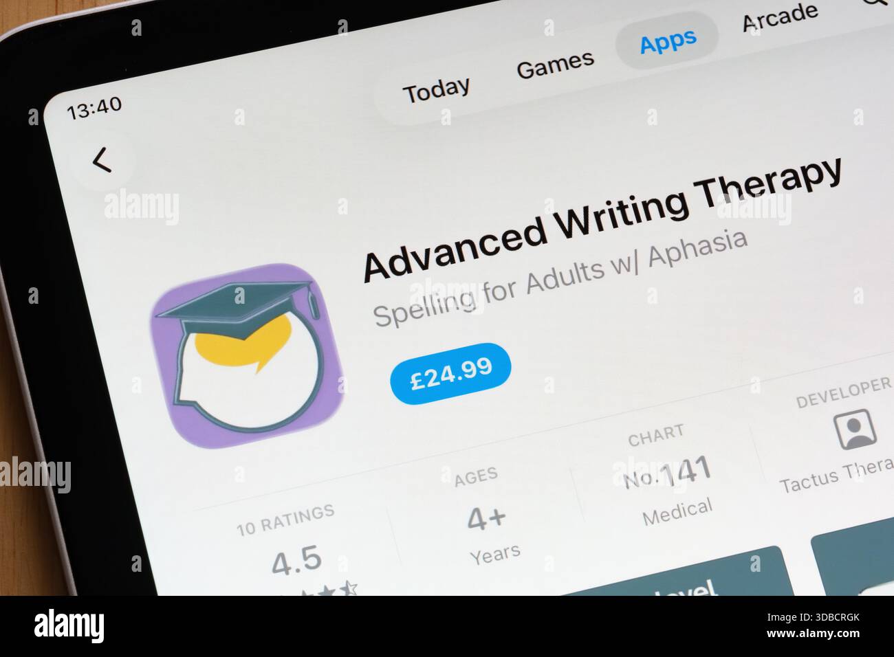 Application de santé numérique de thérapie d'écriture avancée affichée sur un écran iPad dans l'App Store. Stafford, Royaume-Uni, 15 décembre 2025 Banque D'Images