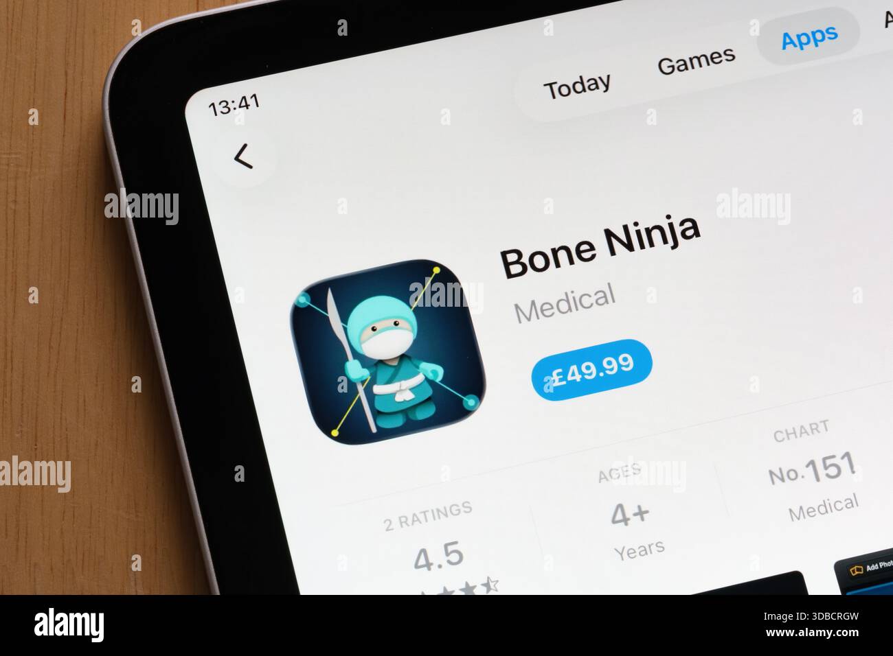 Application médicale mobile Bone Ninja présentée sur l'interface de l'App Store. Stafford, Royaume-Uni, 15 décembre 2025 Banque D'Images
