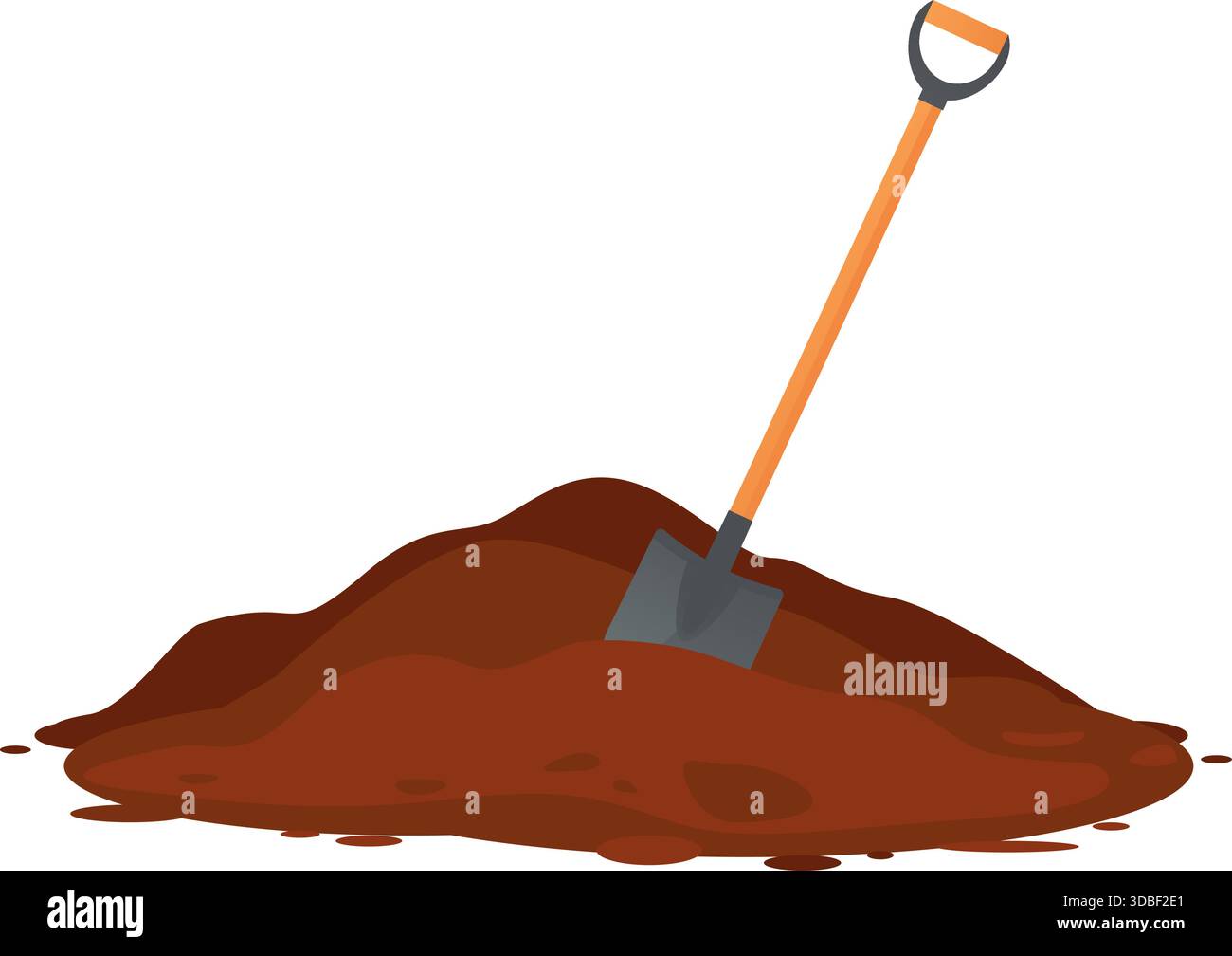 La pelle à baïonnette sort d'un gros tas de terre. Outil à main pour le travail du sol. Travaux de construction et de plantation agricole. Bêche et tas de terre. Constructio Illustration de Vecteur