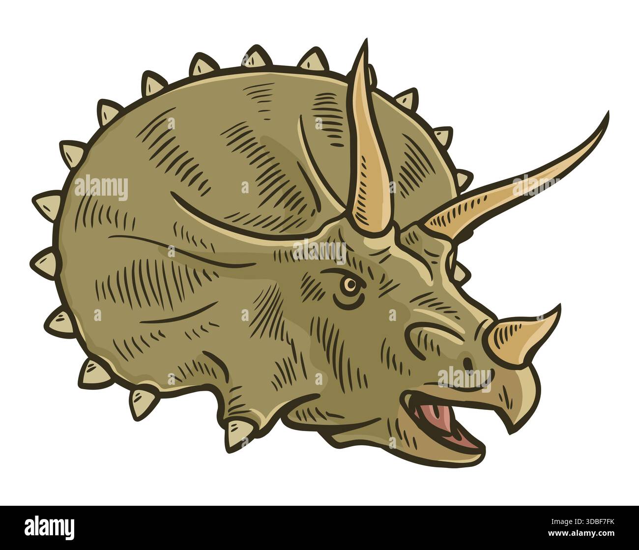 Triceratops tête de dinosaure isolé illustration vintage Illustration de Vecteur