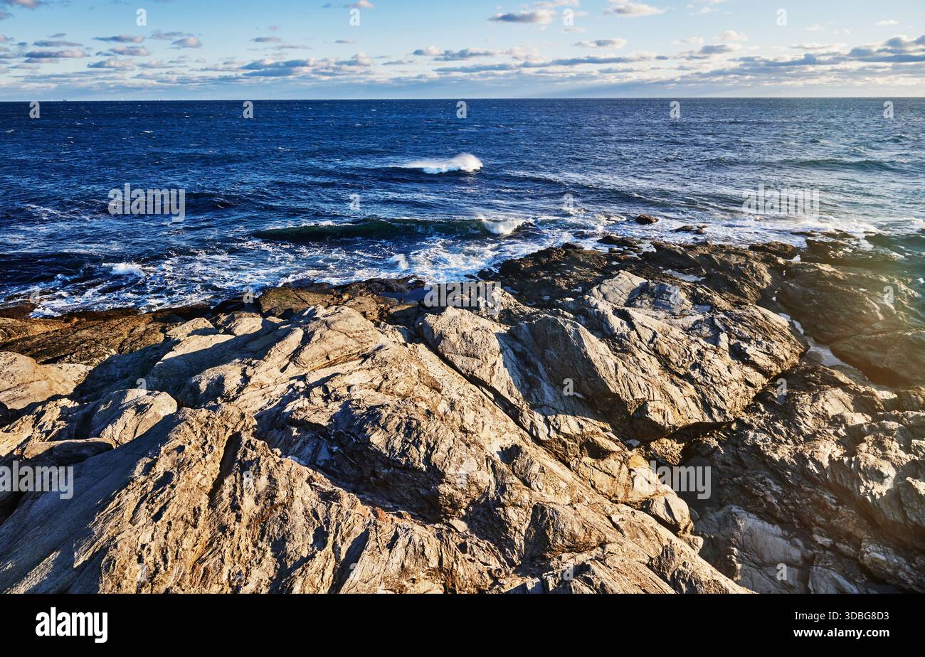 Côte rocheuse du parc d'État de Beavertail, Jamestown, Rhode Island, Nouvelle-Angleterre Banque D'Images
