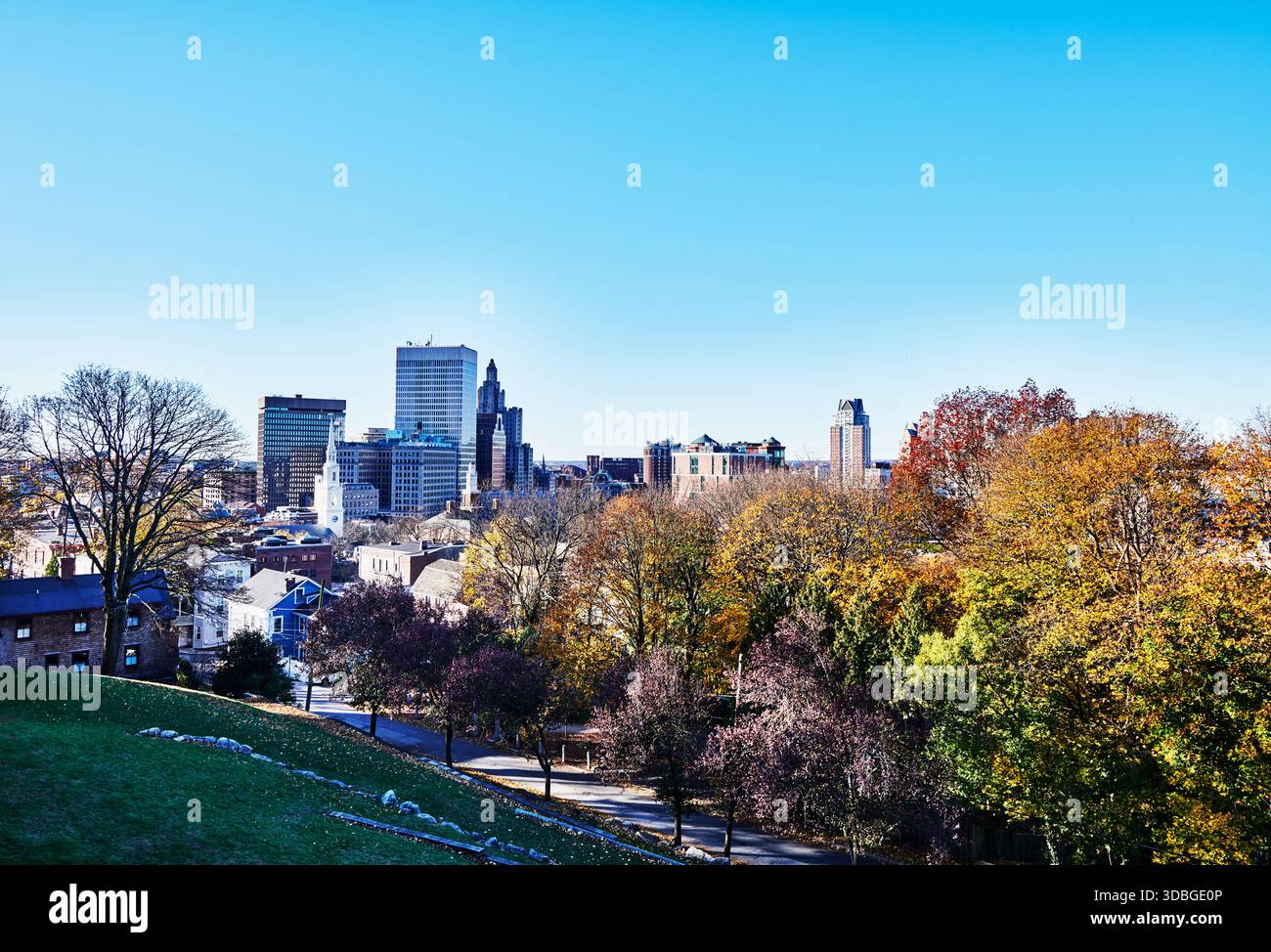 Centre-ville de Providence, Rhode Island, vue depuis Prospect Terrace Park. Banque D'Images